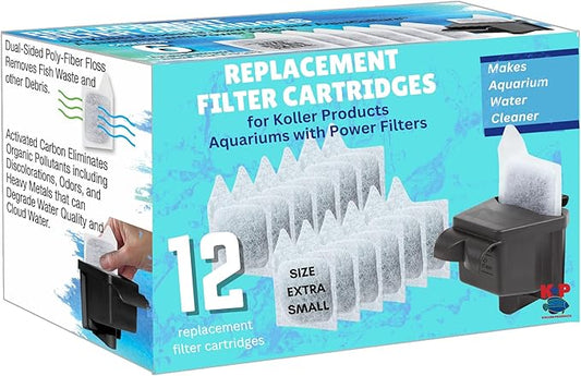 Koller Products Replacement XS Filter Cartridges, 12 Count, Fits Aquarium Filters Using Extra Small Cartridges