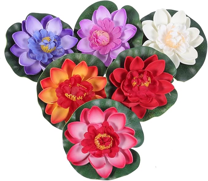 Happyyami 6pcs Artificial Lotus Goblincore Room Decor Indoor House Plants Plastic Aquarium Plants Bridal Lotus Leaves Decor Artificial Lily Pads Vivid Lotus Ornament Fish Tank Lotus Moss