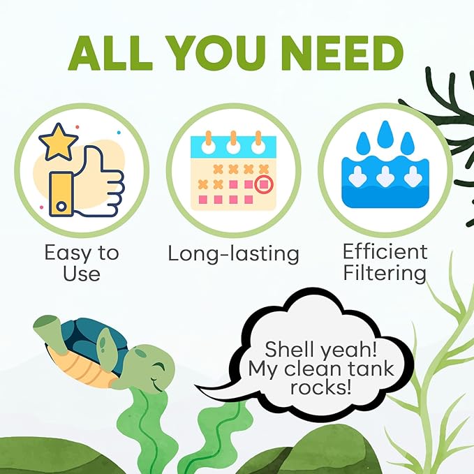 Turtle Tank Filter Cartridges Pack of 4, Medium, Double-Sided with Activated Carbon, Crystal Clear Water, for Deluxe and Premium Aquatic Turtle Tank Filter
