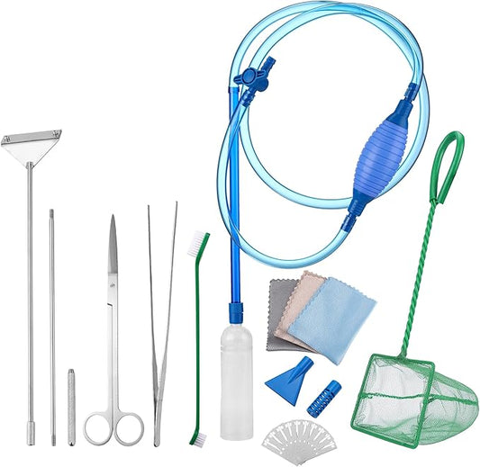 Mogoko Aquarium Vacuum Cleaner Tool Kit with Fish Net, Ideal for Gravel Vacuum and Sand Cleaning for Aquarium Fish Tank