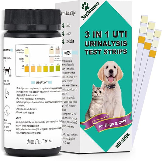 Urine Test Strips for Dogs Cats - 100 Counts Urinalysis Test Strips for Pets 3 in 1 Testing UTI Leukocytes pH Nitrite and More Dog Cat UTI Test Kit for Pets
