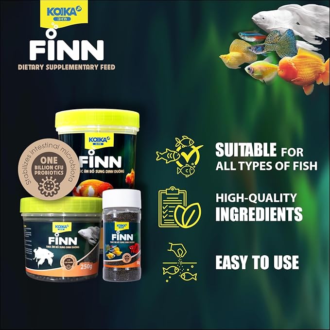 KOIKA FINN Probiotic Fish Food Pellets for Ornamental Fish, 43% Protein with Bacillus Probiotics, Supports Digestion and Immune Health for Daily Feeding (250g, Goldfish - 1.5mm Pellets)