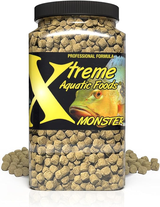 Xtreme Monster 9.0mm Pellets – Slow Sinking & Ideal for Large Cichlids, Monster Fish & Voracious Eaters – Boost Immune & Digestive Health, Max Marine Protein Fish Food – USA Farm Grown (18oz)