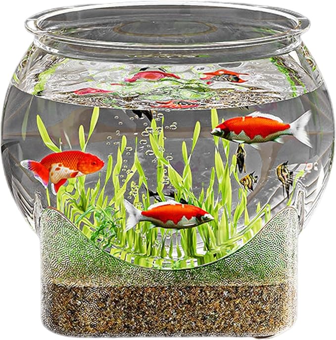 Fish Bowl P-lastic Aquarium with Clear Clarity, Shatterproof Round Betta Fish Tank Home Décor, Desktop Aquarium for Betta Fish/g-oldfish