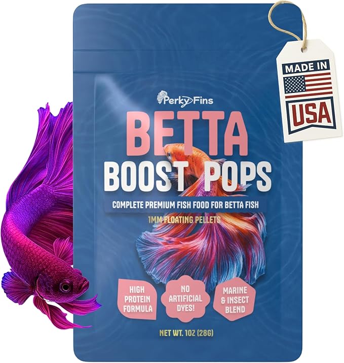 Betta Boost Pops | High-Protein Betta Fish Food Pellets Made in USA | Marine & Insect Protein | Floating & Slow-Sinking | Premium Freshwater Aquarium Fish Food 1oz