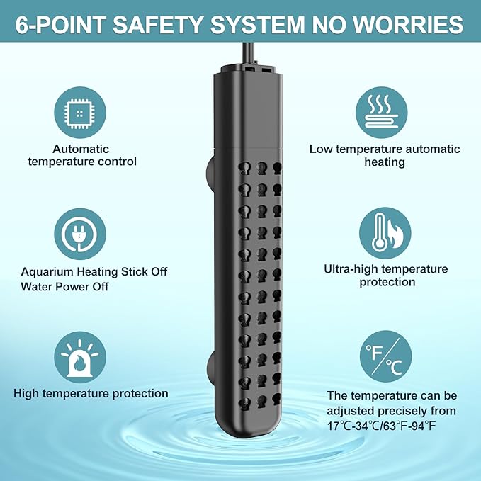 500W Aquarium Heater for 70-120 Gallon with Auto Shut-Off When Leaving Water—Submersible Fish Tank Heater, Dry-Burn & Overheat Protection, Explosion-Proof, Freshwater Saltwater Large Tank