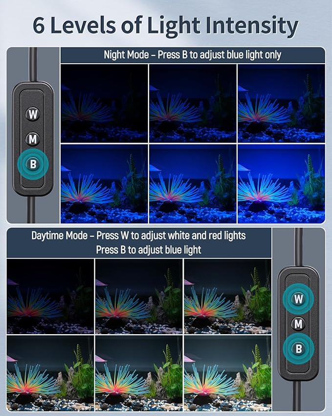 Pawfly 18 W Aquarium LED Light for 24 to 30 Inch Fish Tanks Extendable Fish Tank Light with Full Spectrum Brilliant White Blue Red Lights with Daytime & Night Modes and Adjustable Brightness