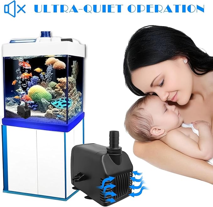800GPH Submersible Water Pump (3000L/H, 24W), Ultra Quiet Fountain Pump with 2 Nozzles, 6.5ft Power Cord for Fish Tank, Pond, Aquarium, Statuary, Hydroponics