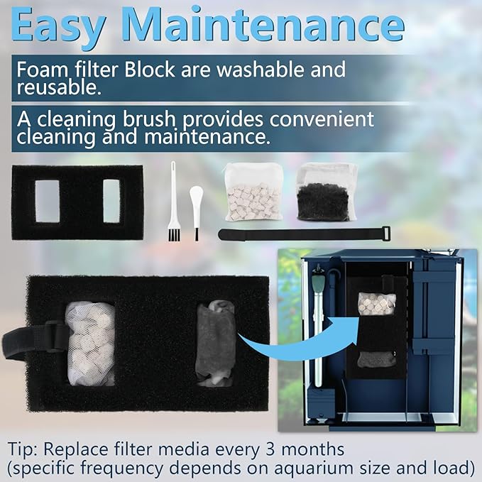 Aquarium Filter Media Set for Fluval SPEC, EVO, Betta and Flex Desktop Aquarium Series, Includes 1 Biomax Filter Media, 1 Carbon Filter Refills, 1 Foam Filter, 1 Filter Cord and 2 Cleaning Brushes