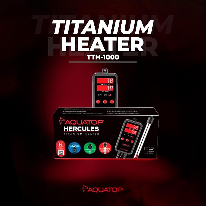 Aquatop Hercules 1,000W Titanium Heater with Digital Controller – for 300-Gallon Tanks – Adjustable Temperature – for Fresh & Saltwater Aquariums