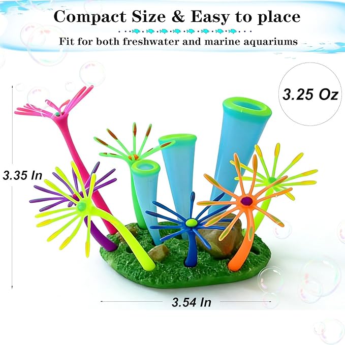 Glow in Dark Aquarium Fish Tank Decorations, Artificial Soft Anemone Coral Plants Ornaments for Aquarium Decor Landscape, Silicone Fish Tank Accessories Decorations (Green)