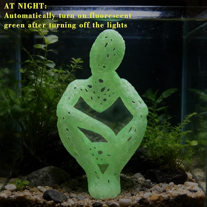 Shrimp Hide Cave for Aquarium - Luminous Shrimp Cave & Sculpture, 3D Printed White Fish Tank Accessories Decorations, Safe Shelter for Shrimps/Betta/Turtles, Mini Art Statue (White/Glowing Green)