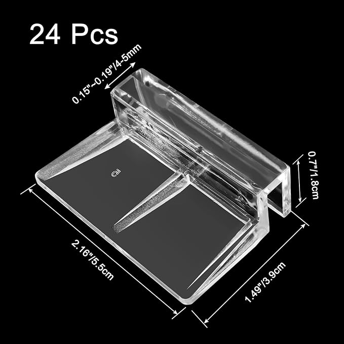 24 Pack Aquarium Lid Clips DIY Aquarium Lid Holder Clear Acrylic Fish Tank Support 5MM Aquarium Glass Holder(5MM)