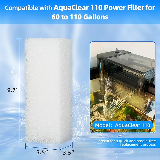 AQUANEAT 6-Pack Replacement Filter Sponge Pads, Aquarium Foam Insert Compatible with AquaClear 110, Fish Tank Filter Media