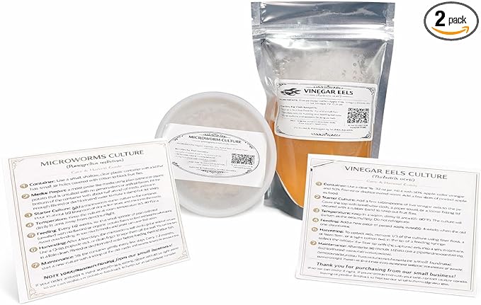 Microworms and Vinegar Eels Starter Culture Combo – Live Fish Fry Food for Betta, Guppy, Nano and Freshwater Baby Fish 5oz