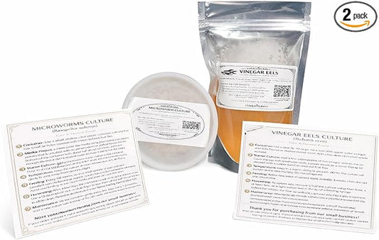 Microworms and Vinegar Eels Starter Culture Combo – Live Fish Fry Food for Betta, Guppy, Nano and Freshwater Baby Fish 5oz
