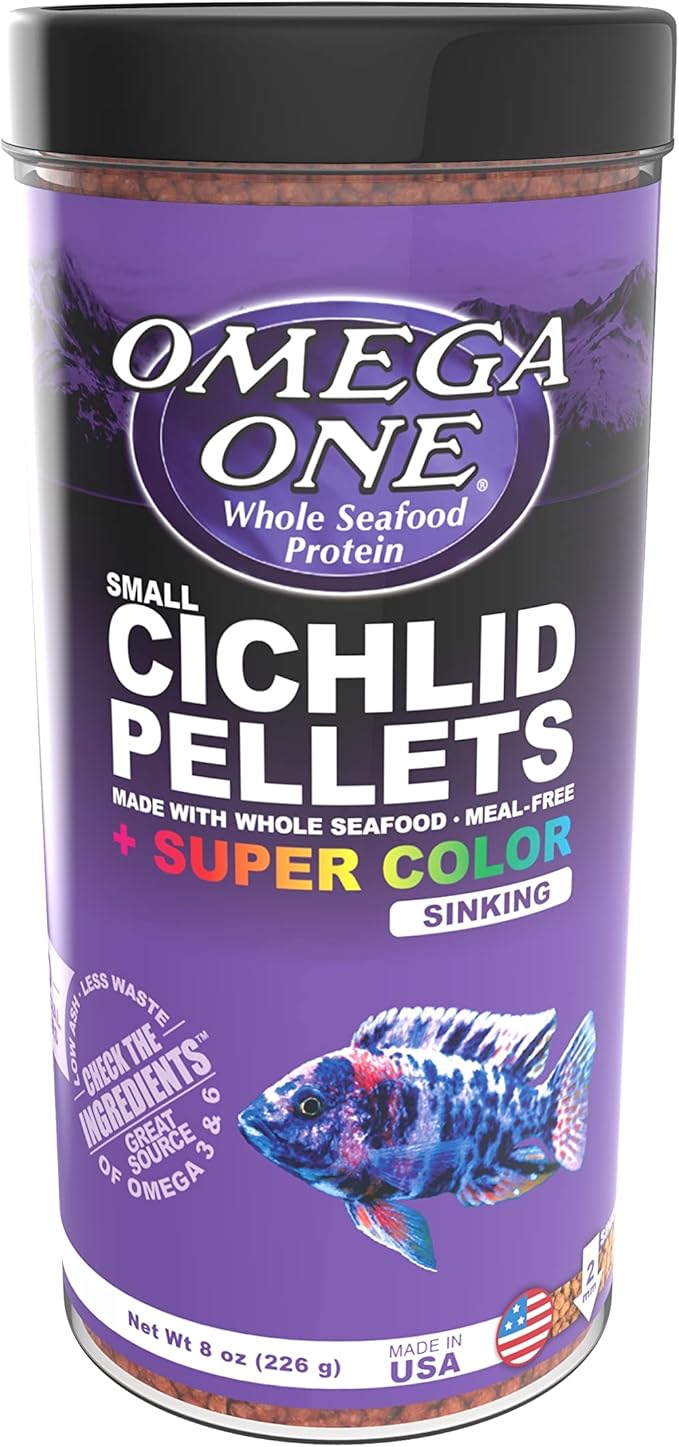 Omega One Super Color Sinking Cichlid Pellets, 2mm Small Pellets, 8 oz