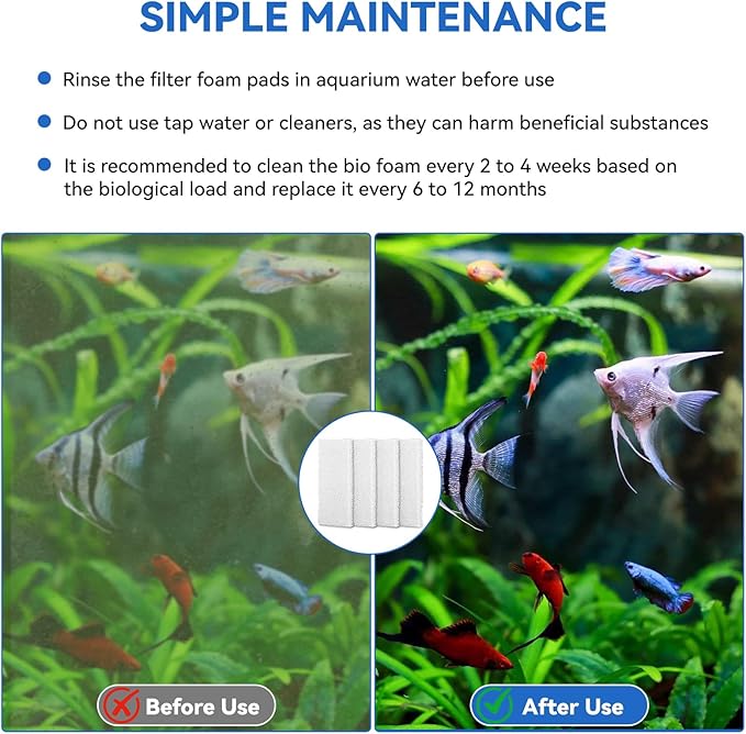 Aquarium Filter Bio Foam Pads Compatible with Fluval U2 Underwater Filter, A486 Replacement Filter Foam for Fish Tank, Filter Sponge Media for Freshwater and Saltwater Tanks, 4 Pack