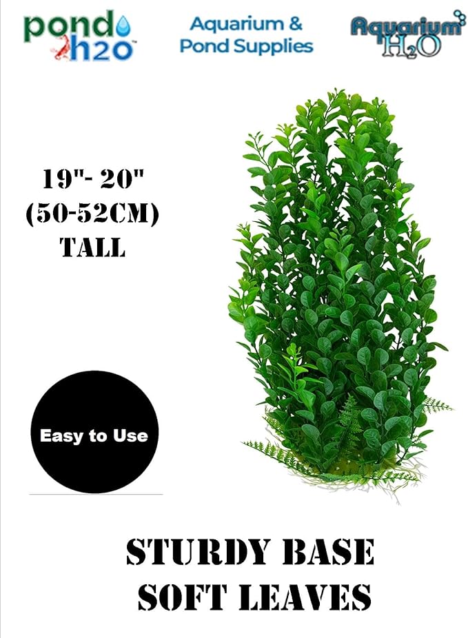Jumbo Extra Large Tall Plastic Aquarium or Pond Plant 19-20 Inch (50-52cm) Tall, Green Full Leaf Plant with Weighted Base Fish Tank Artificial Decoration