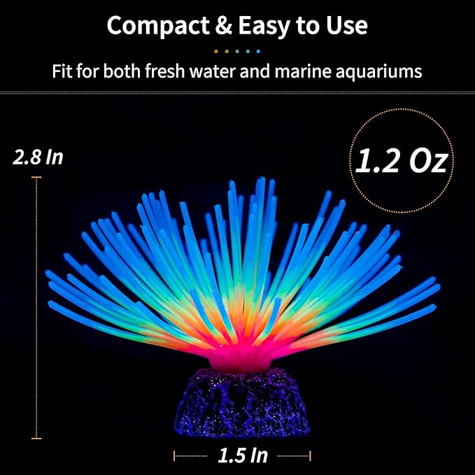 Uniclife Aquarium Imitative Rainbow and Iridescent Blue Sea Urchin Balls Artificial Silicone Ornament Set with Glowing Effect for Fish Tank Landscape Decoration