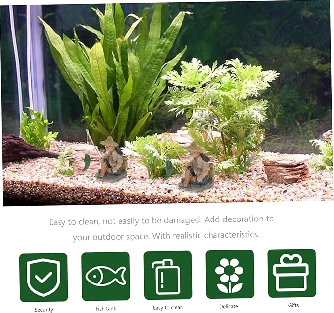Zerodeko 2pcs Fisherman Figurines Decorative Ornaments for Aquarium and Garden Realistic Fishing Models for Sand Table and Flower Pot Decoration Safe for