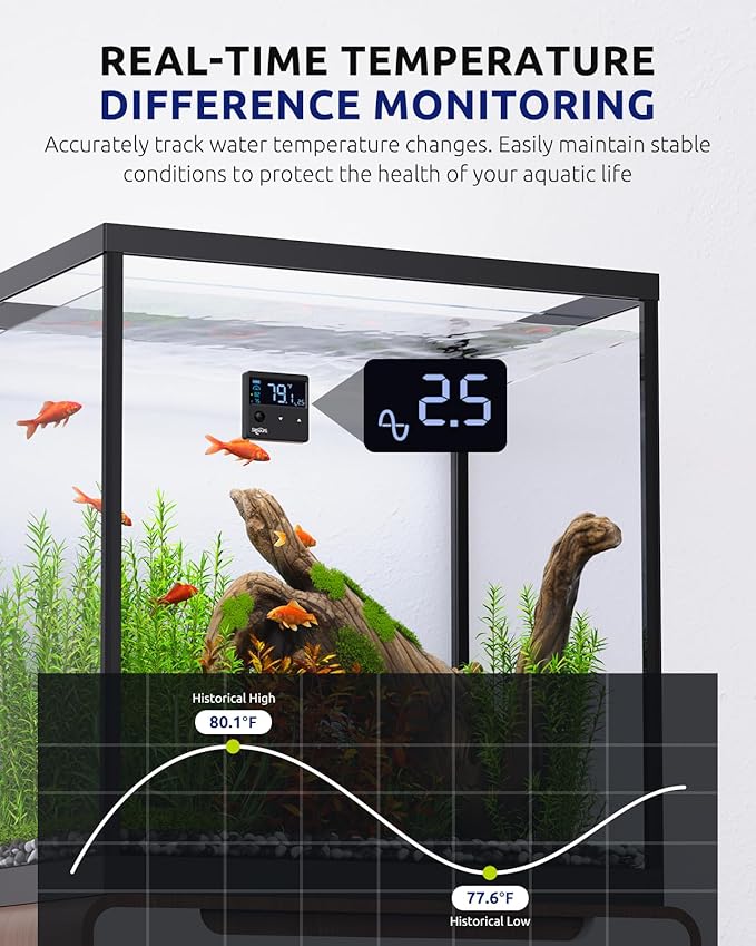 SEAOURA Aquarium Digital Thermometer with Adjustable Aquarium Air Pump
