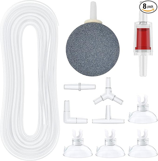 Pawfly 7 Feet Airline Tubing Standard Aquarium Air Pump Accessories with Air Stones, Check Valves, Suction Cups and Connectors