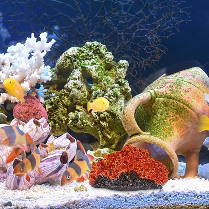 balacoo Aquarium Fish Tank Decorations: Artificial Coral Reef Decor Orange Plant Resin Landscape Decor for, Salt Water