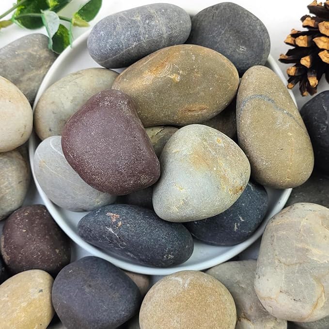 YISZM 20lbs Natural River Rocks, 2"-3" Premium Pebbles for Garden and Landscape Design, Hand-Picked Smooth Stones for Fish Tank, Flower Pots, Indoor Water Fountains, Pathways, Backyard