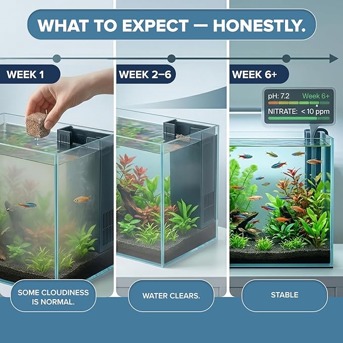 EcoBio-Block Natural Volcanic Rock for Aquarium Water Clarity & Balance — Low-Maintenance Alternative to Weekly Additives — for Freshwater Fish, Turtles, Shrimp & Frogs (Medium, 15-40 gal)