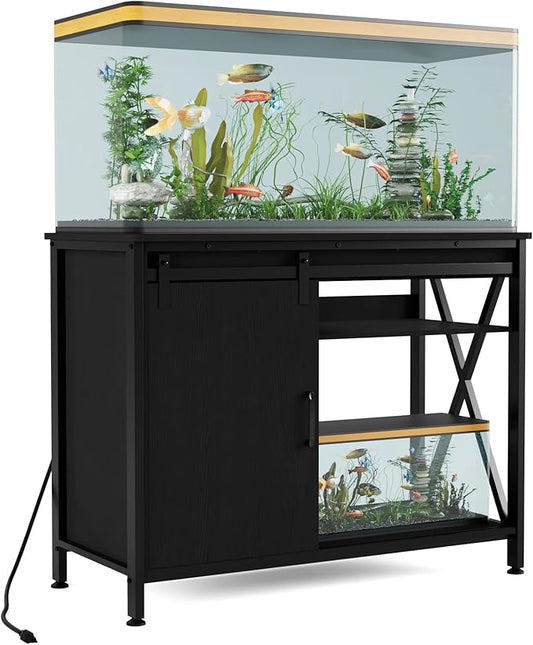55 Gallon Fish Tank Stand, Large Aquarium Stand with Accessories Storage, Double Tankl Stand, Metal Frame Reptile Tank Table, 850LBS Capacity (Black, 55-75 Gallon)
