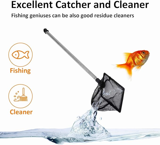 Aquarium Fish Net, 6 Inch Fine Mesh Fish Tank with Extendable 9-24 inch Long Handle