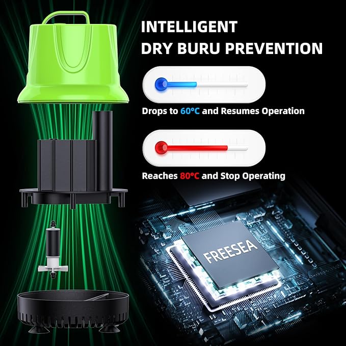FREESEA Automatic Fish Feeder with Submersible Water Pump 660GPH 40W Fountain Pump