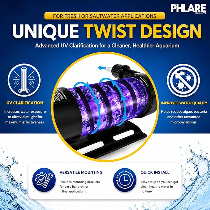 UV Aquarium Filter - External U-V Light for Fresh & Saltwater Tanks and Ponds - 11 Watts