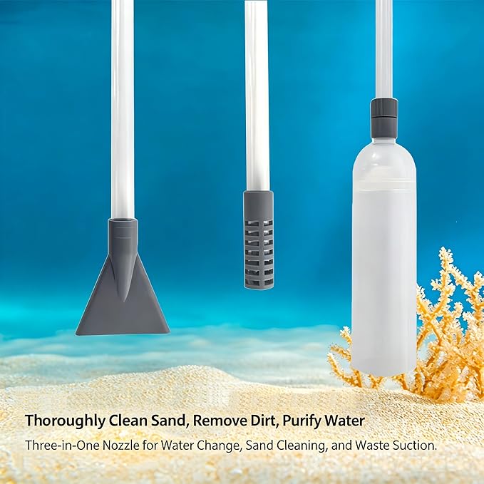 Aquarium Siphon Vacuum Gravel Cleaner, Fish Tank Water Changer with 3 Nozzles, Pump Bulb & Control Valve, Easy Water Change & Waste Remover for Fish Tanks