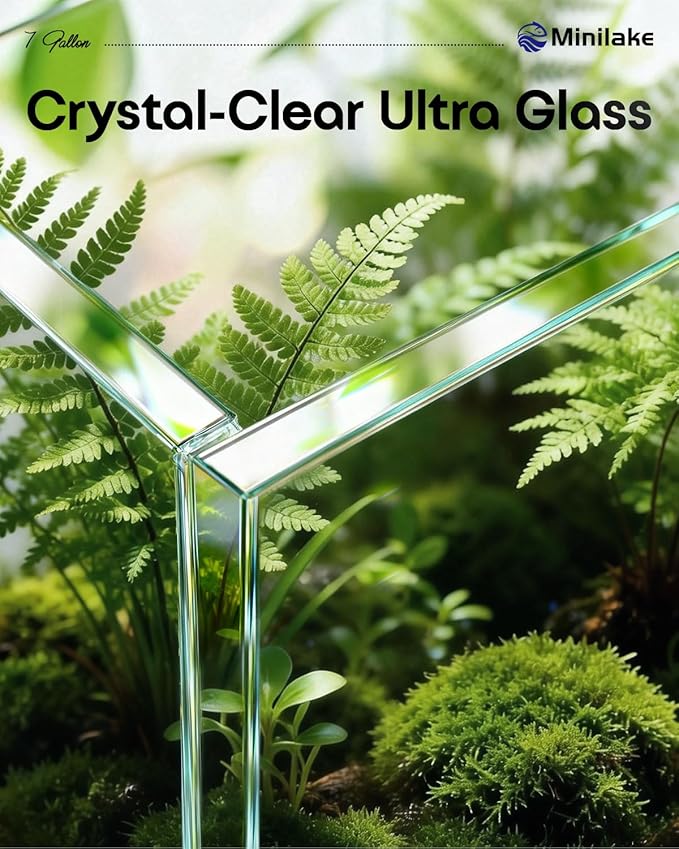7 Gallon Clear Glass Fish Tank, Cube Aquarium Fish Bowl Ultra Clear Rimless Design for Betta Goldfish Snails Shrimp Aquatic Planting