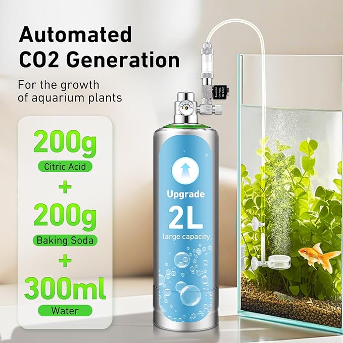 2L Aquarium CO2 Generator System, CO2 System Kit with Regulator and Needle Valve for Aquarium Plants Tanks