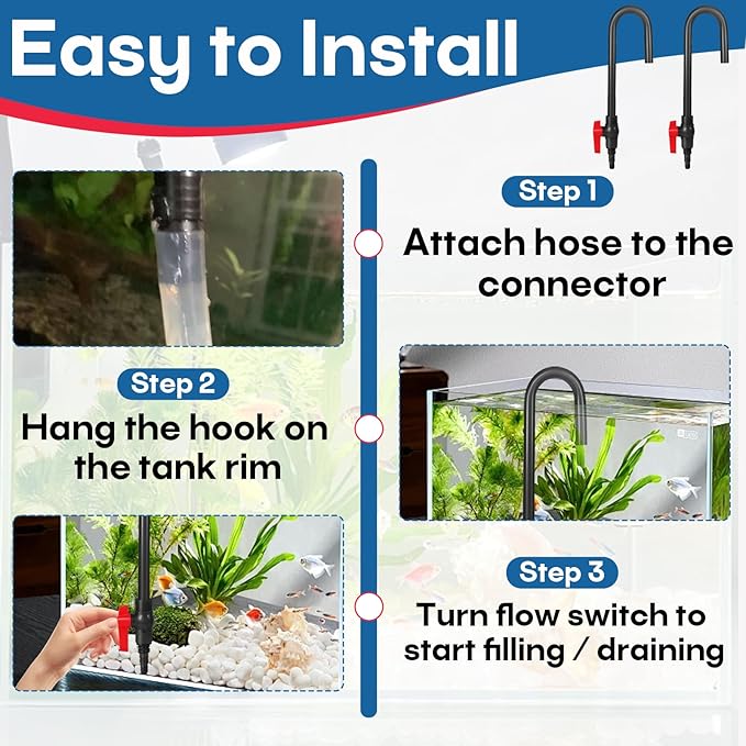 2 PCS Automatic Aquarium Water Refiller – PVC Wall-Mounted, Hands-Free & Spill Free Water Changer Hook with Flow Switch – Compatible with Python Systems – Filler Tube for 1/2", 5/8", 3/4" Hose
