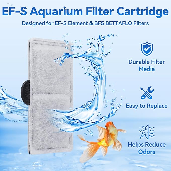 EF-S Filter Cartridges for EF-S Element and BF5 BETTAFLO, 3.7 x 2 Inch Aquarium Filter Cartridge Replacement for Small Fish Tanks (6 Packs)