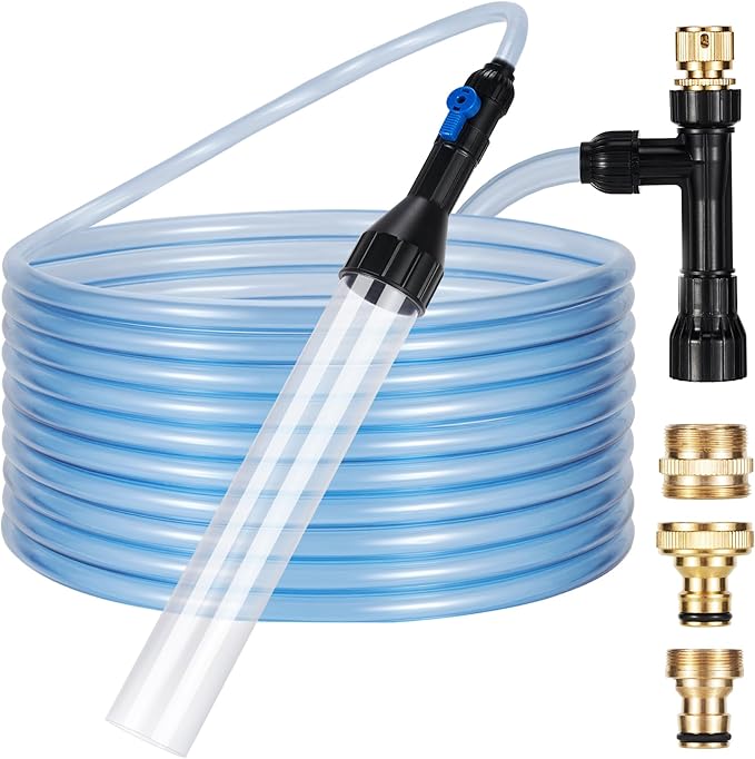 DXOPHIEX Gravel Vacuum for Aquarium Fish Tank Siphon Aquarium Water Changer with Three Metal Faucet Adapter and Long Hose 30 Feet