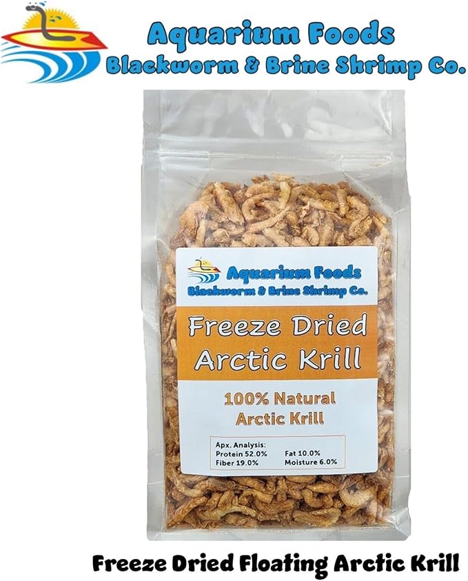 Arctic Krill, Floating Freeze Dried Krill for Tropical Fish, Marine Fish, Cichlids, Catfish, Pond Fish, Aquatic Turtles, Land Turtles, Hamsters, Rodents, Reptiles…10.3oz Clear Bag