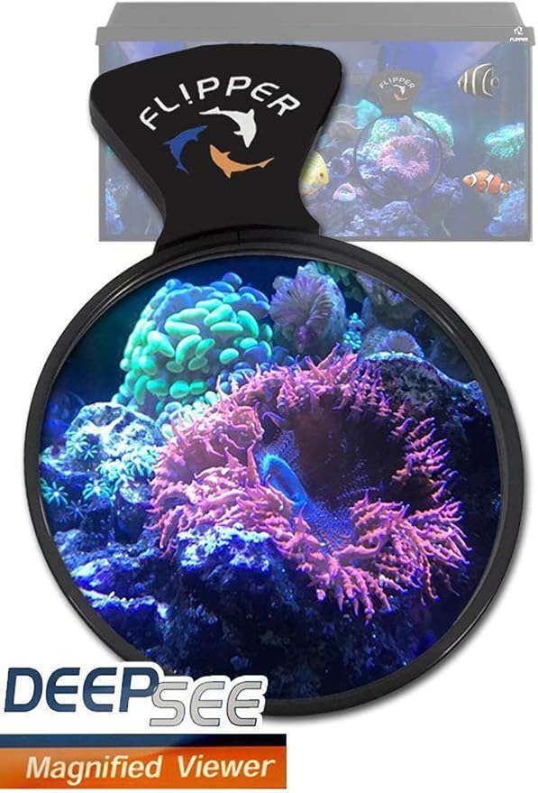 Flipper DeepSee 4" Magnetic Aquarium Viewer – Optical-Grade Magnifying Lens for Glass & Acrylic Tanks up to 5/8" Thick – Hands-Free Underwater Viewing for Fish, Corals & Aquarium Photography – Black