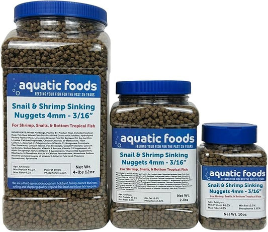 Snail & Shrimp 4mm Sinking 40% Protein Nuggets. Ideal for All Snails, Shrimp and Bottom Tropical Fish…4-lbs 12oz Jar