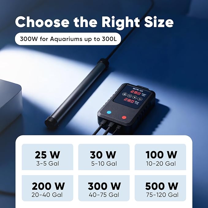 Aquarium Heater 100W for 10-20 Gallon Tanks, Submersible Fish Tank Heater with External Digital Temperature Controller, Adjustable Thermostat, Overheat and Dry-Run Protection