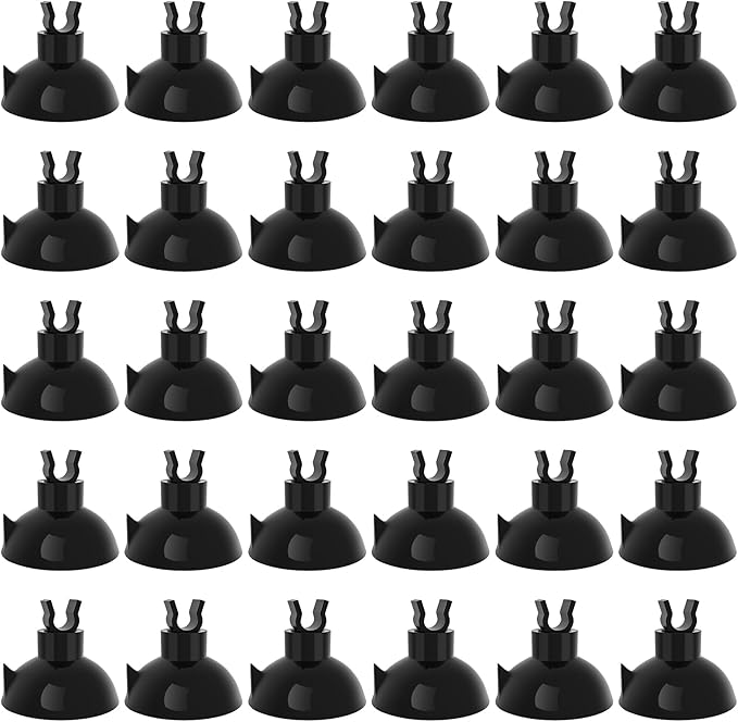 Pawfly Aquarium Suction Cup Clips for Standard 3/16" ID Airline Tubing Black Air Hose Holder Clamp Accessories for Fish Tank Aeration Setup, 30 Pack