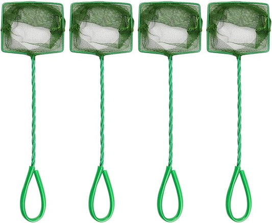 4 Pcs Aquarium Fish Net, 4 Inch Quick Catch Mesh Nylon Fishing Nets with Plastic Handle - Green