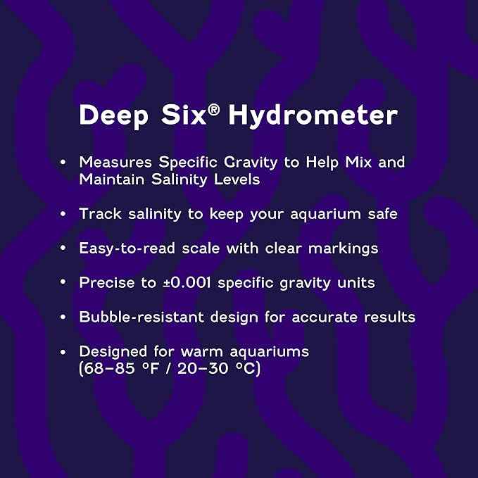 Coralife Aquarium Fish Tank Deep Six Hydrometer For Measuring Water Salinity PPT and Specific Gravity