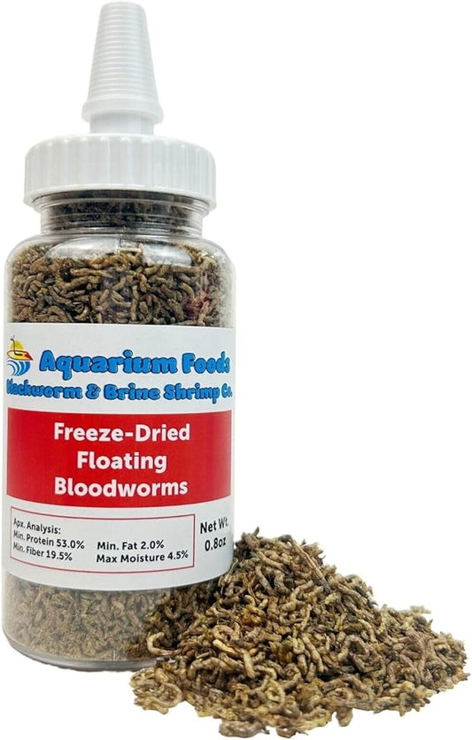 Freeze-Dried Bloodworms, Our Grade A Floating Bloodworms for All Freshwater Fish, Marine Fish, Corals, Anemones, Baby Pond Fish…0.8oz Squeeze Bottle