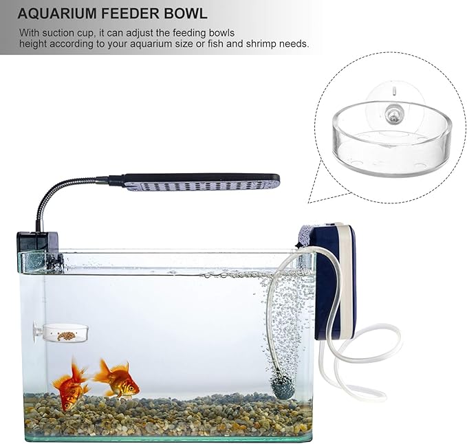 4pcs Aquarium Shrimp Feeder Dish Acrylic Fish Tank Feeding Bowls Round Clear Dishes Tray with Suction Cups Suitable for Fish Shrimp and Benthic Animals (Transparent)