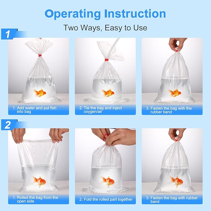 Aquarium Fish Bags, Clear Transportation Bag, Waterproof & Leak-proof Poly Shipping Bags for Storing and Transporting Live Fish (6" x 12" 100pcs)